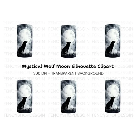 Howling Wolf Moon Night Scene Clipart Bundle