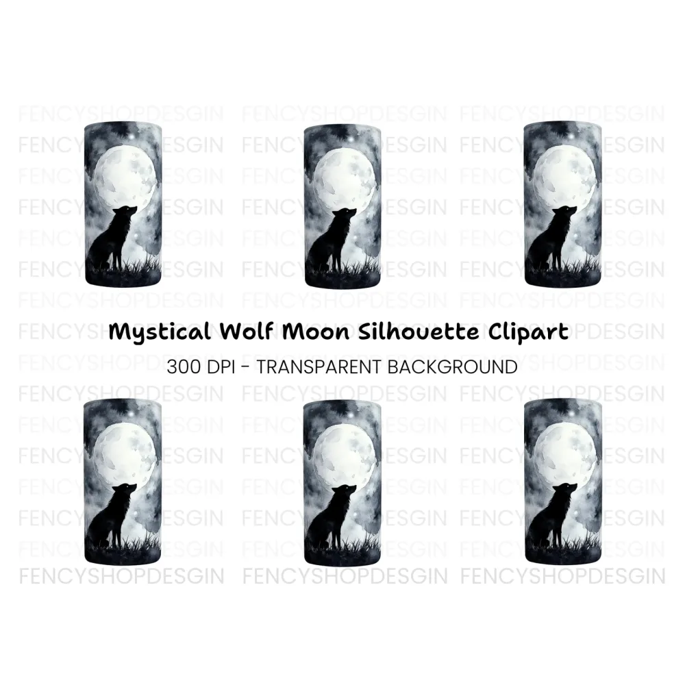 Howling Wolf Moon Night Scene Clipart Bundle