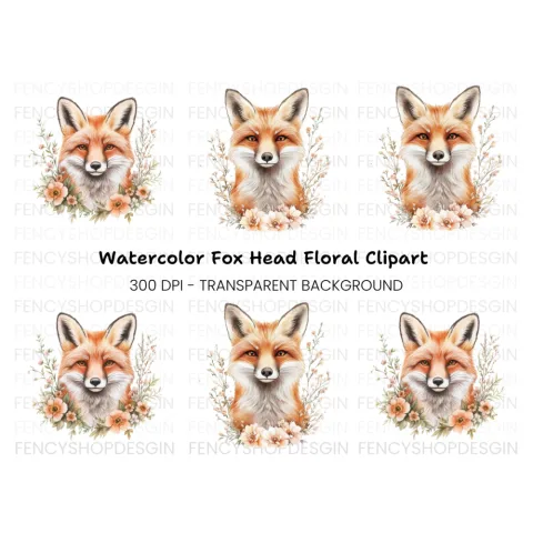 Fox Head Floral Clipart Bundle