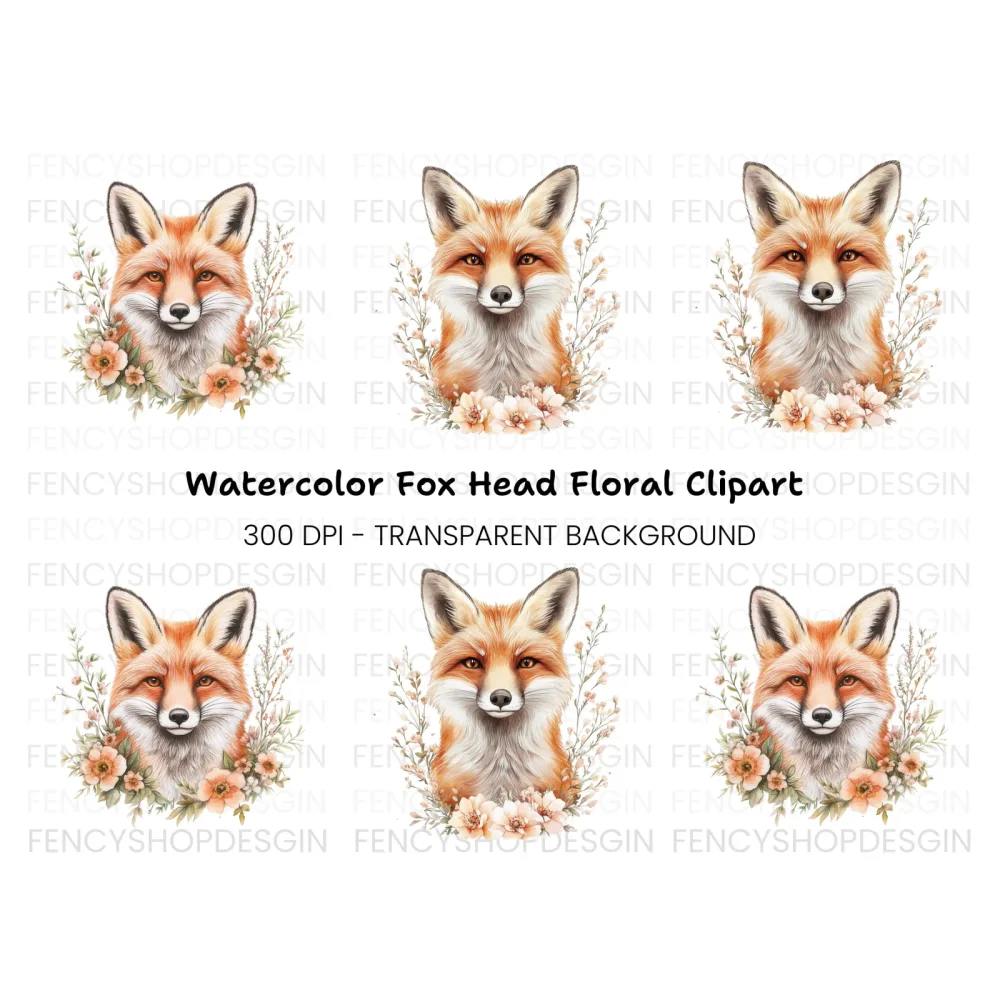 Fox Head Floral Clipart Bundle