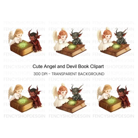 Angels and Devils Magic Books Clipart Bundle
