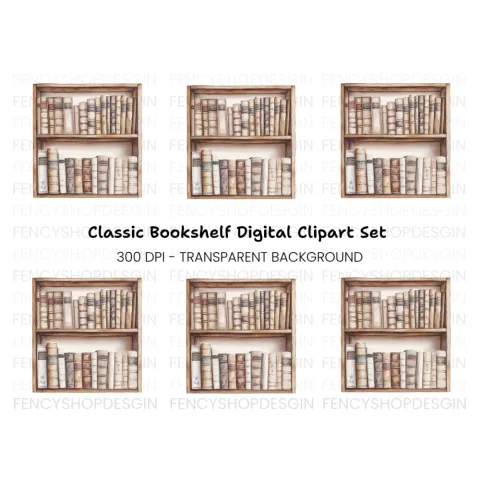 Bookshelf Illustration Clipart Bundle
