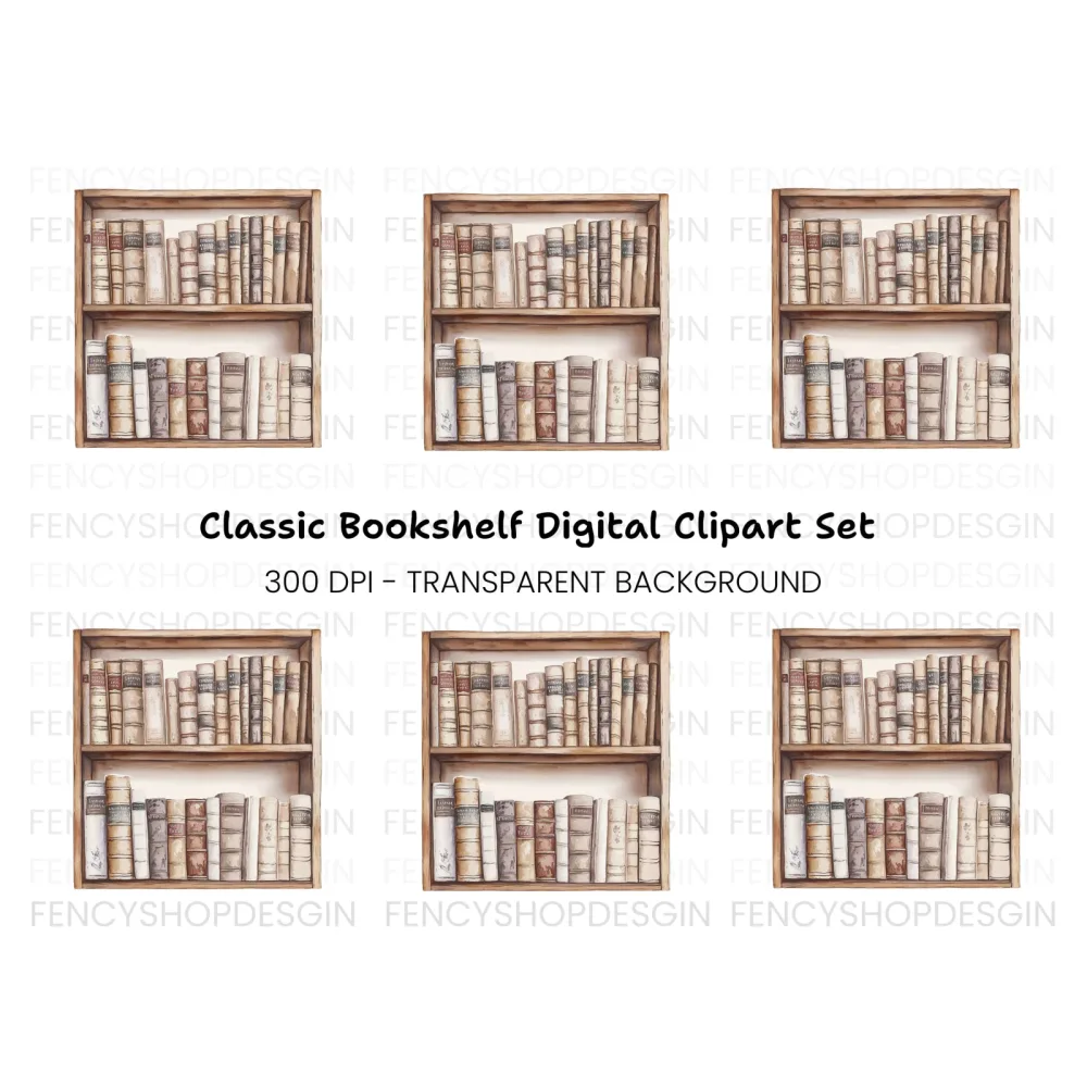 Bookshelf Illustration Clipart Bundle
