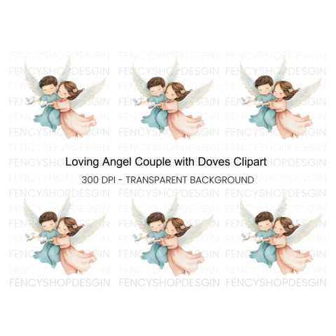 Embracing Angels with Doves Clipart Bundle
