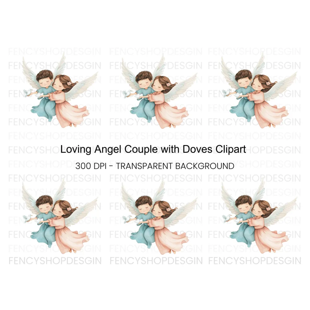 Embracing Angels with Doves Clipart Bundle