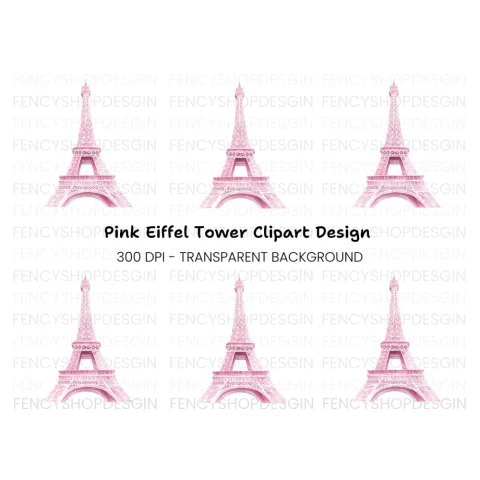 Pink Eiffel Tower Clipart Bundle