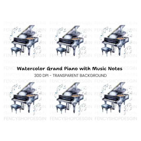 Musical Grand Piano with Notes Clipart Bundle