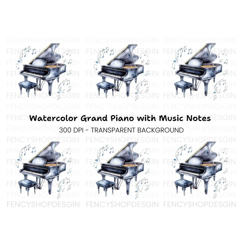 Musical Grand Piano with Notes Clipart Bundle