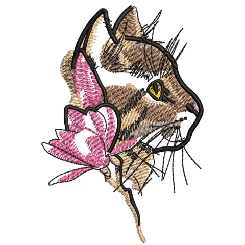 Brown Cat Embroidery Design