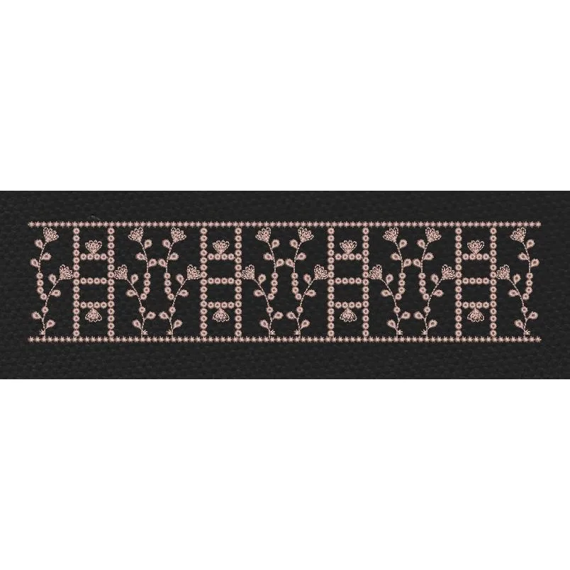 Delicate Floral Grid Border Black & Blush Pink Embroidery Design