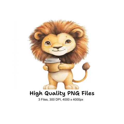 Charming Lion Coffee Cups Clipart Bundle
