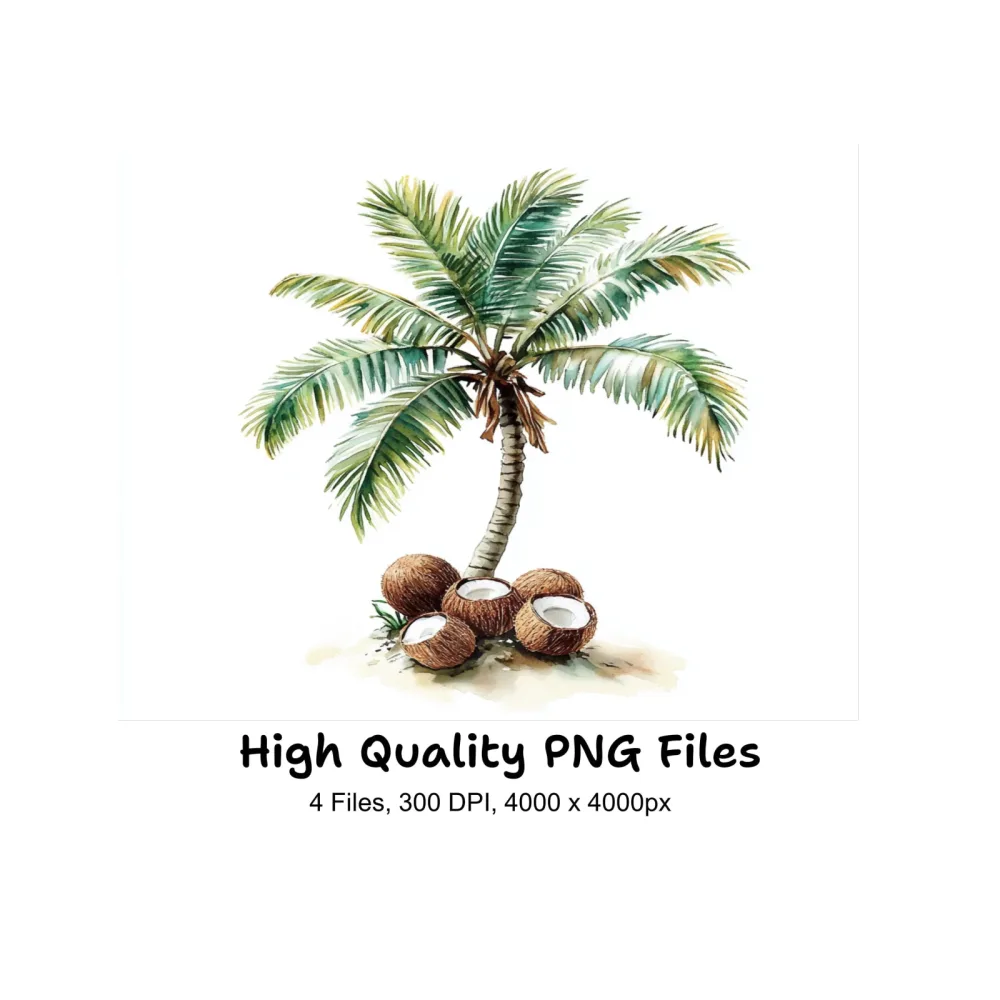 Palm Trees with Coconuts Clipart Bundle