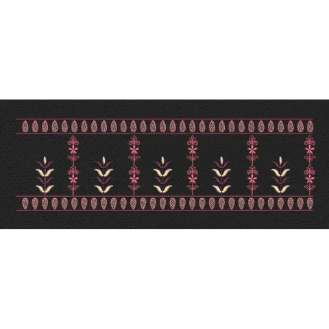 Floral Jacquard Border Golden Lines & Vertical Flowers Embroidery Design