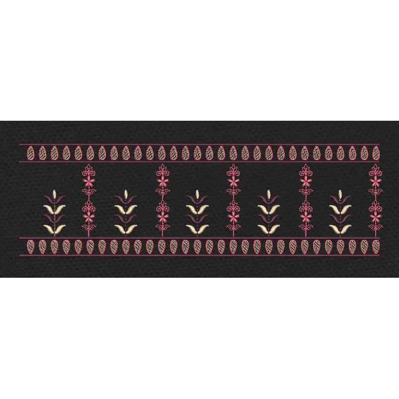 Floral Jacquard Border Golden Lines & Vertical Flowers Embroidery Design