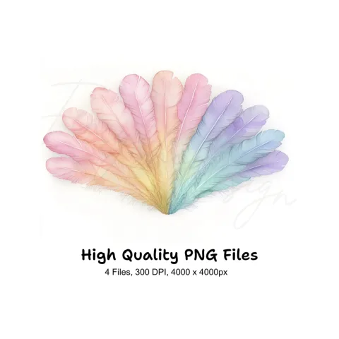 Pastel Feather Fan Clipart Bundle