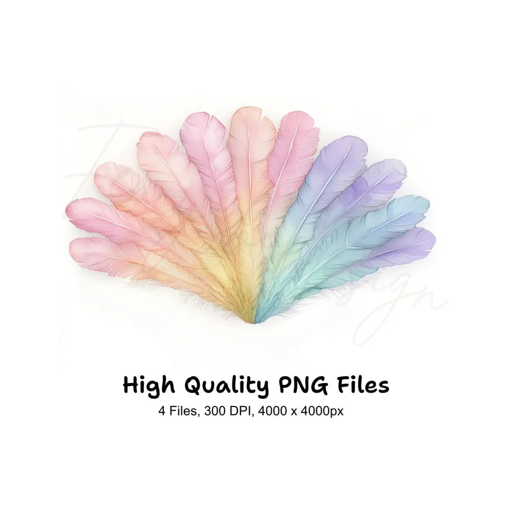 Pastel Feather Fan Clipart Bundle