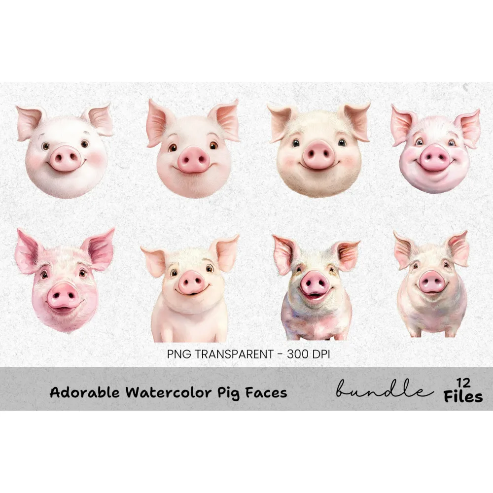 Adorable Pig Faces Clipart Bundle
