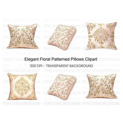 Elegant Floral Pattern Pillow Clipart Bundle