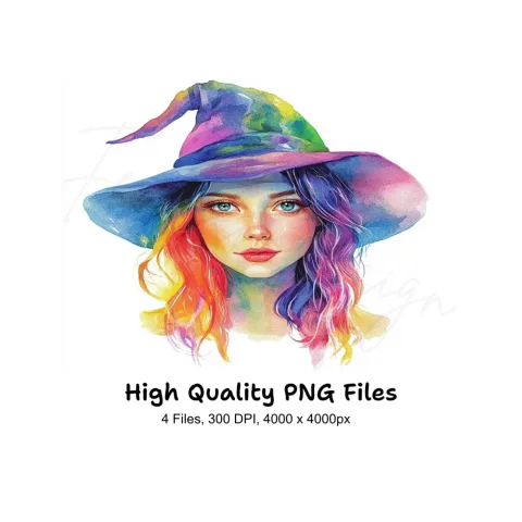 Vibrant Witch Hat Girls Clipart Bundle
