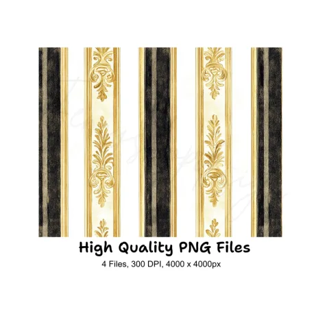 Elegant Gold Black Damask Pattern Clipart Bundle