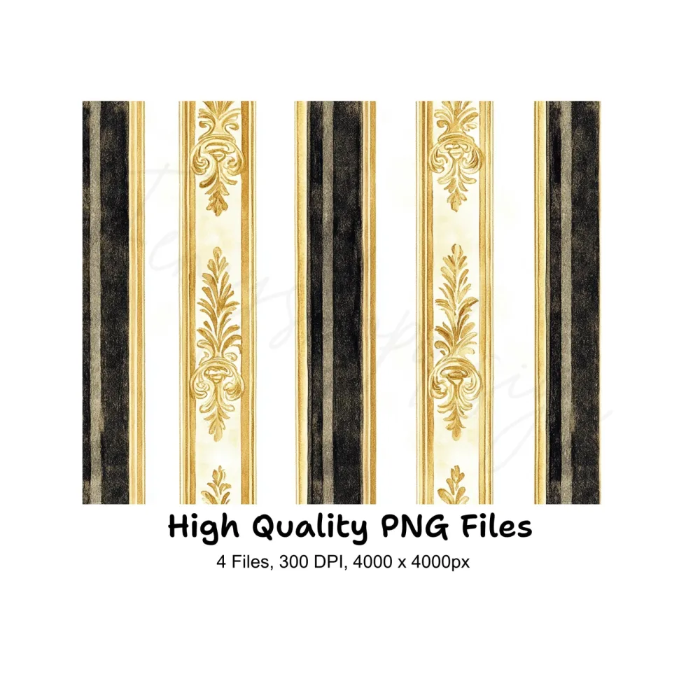 Elegant Gold Black Damask Pattern Clipart Bundle