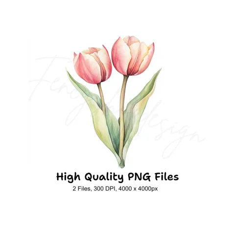 Pink Tulip Flower Clipart Bundle