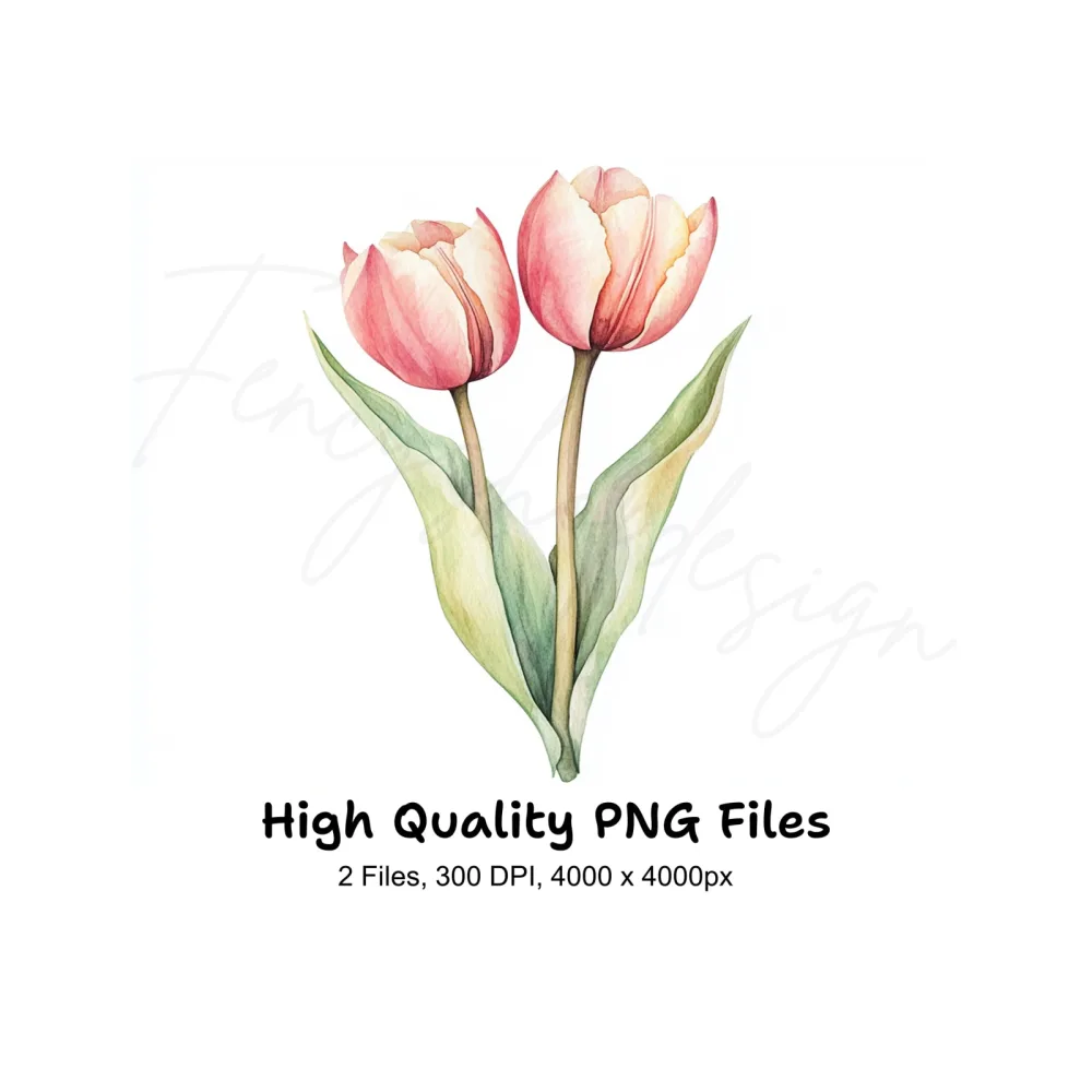 Pink Tulip Flower Clipart Bundle