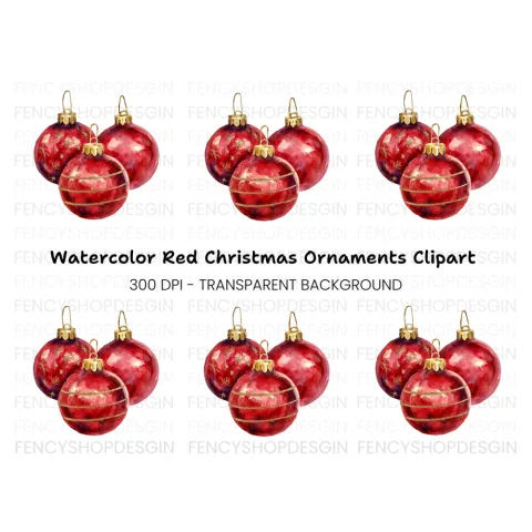 Festive Red Ornament Clipart Bundle