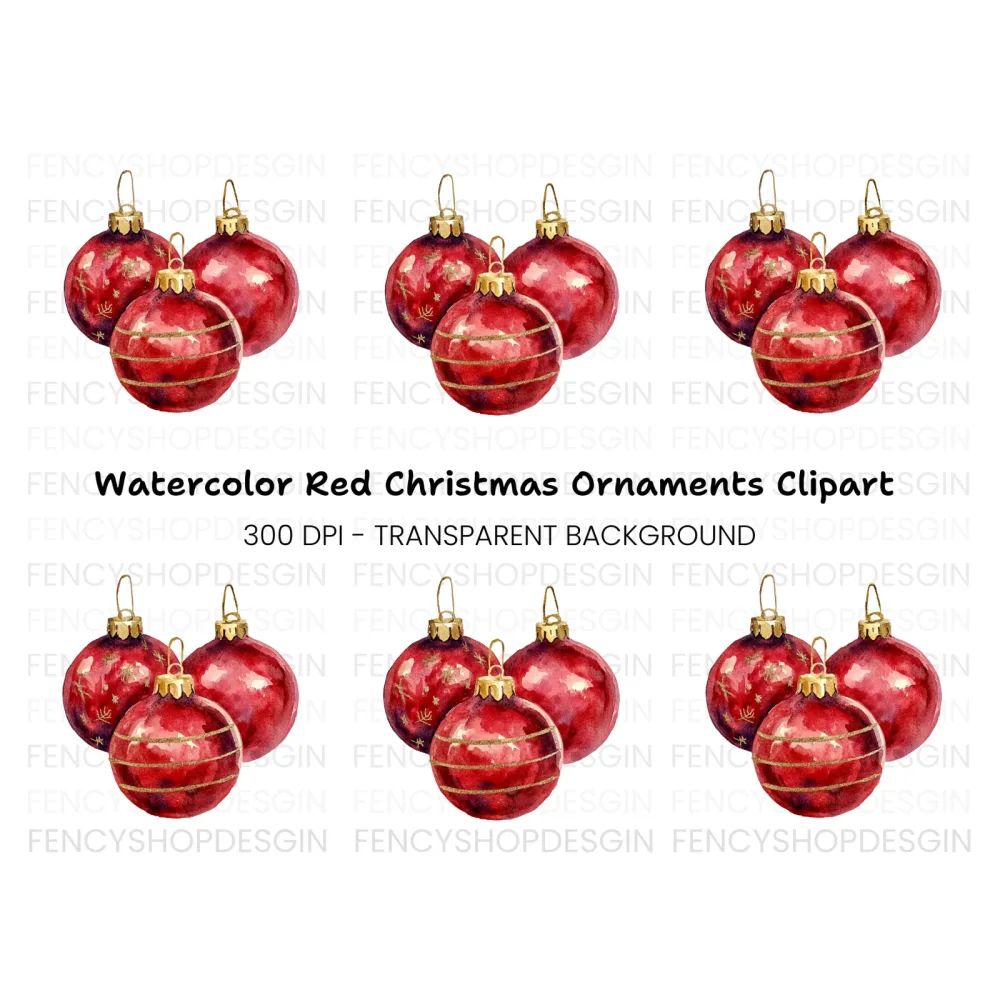 Festive Red Ornament Clipart Bundle