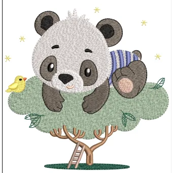 Panda With Tree Embroidery Design