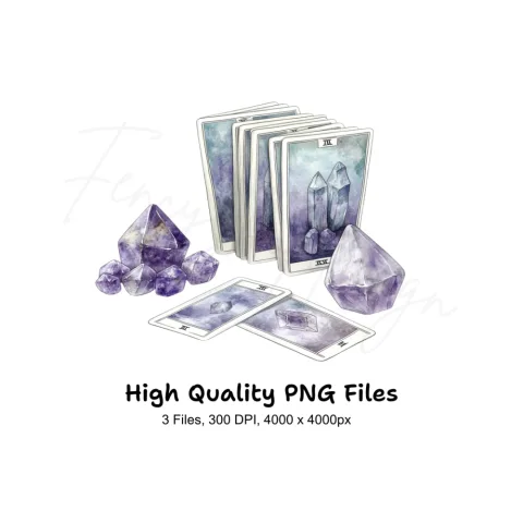 Mystical Amethyst Tarot Card Clipart Bundle