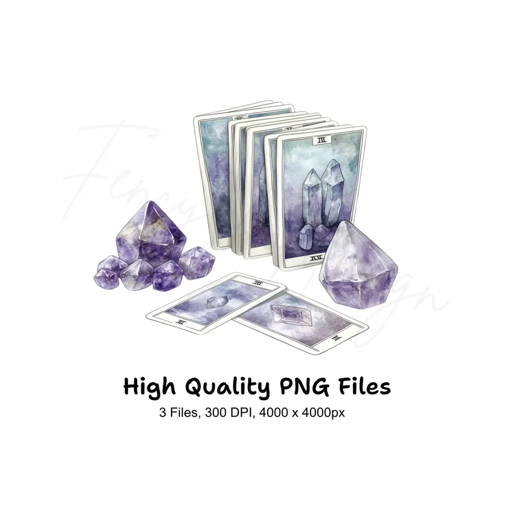 Mystical Amethyst Tarot Card Clipart Bundle