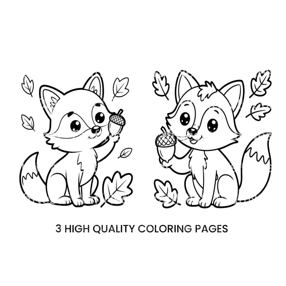 Cute Fox with Acorns Coloring Books
