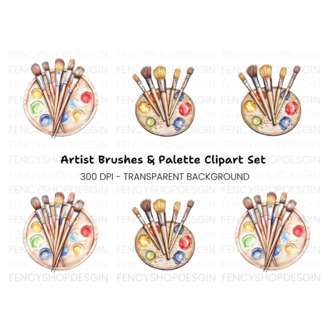 Paint Brushes and Palette Clipart Bundle