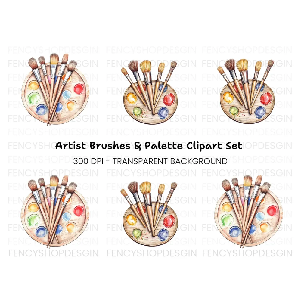 Paint Brushes and Palette Clipart Bundle