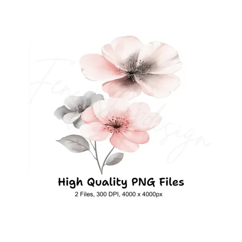 Soft Pink and Grey Flowers Clipart Bundle