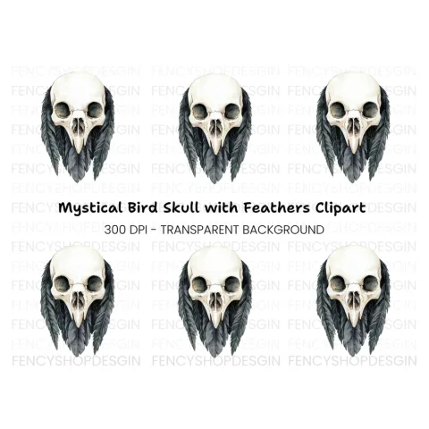 Bird Skull with Feathers Clipart Bundle