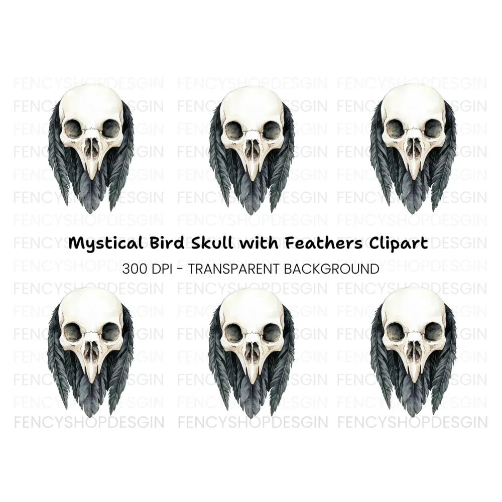 Bird Skull with Feathers Clipart Bundle