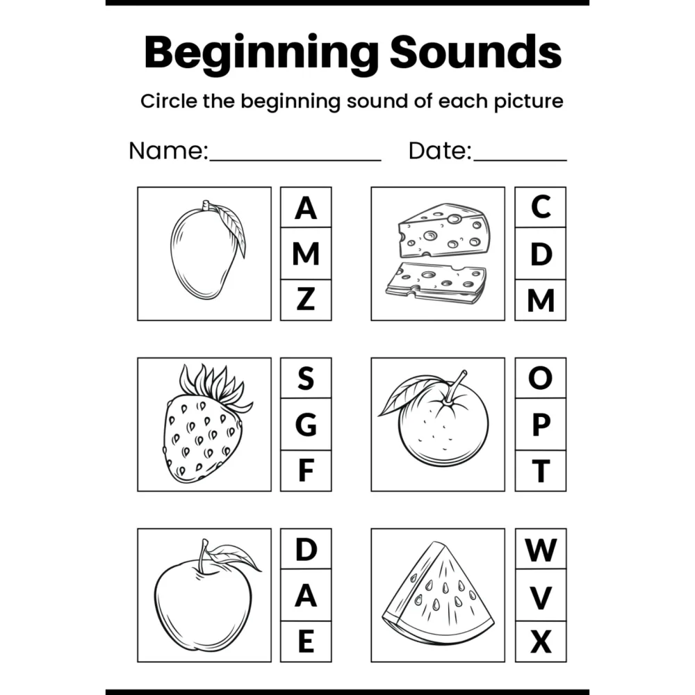 Beginning Sounds Circle the Letter Worksheets