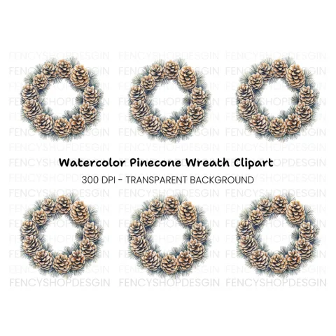 Pinecone Evergreen Wreath Clipart Bundle