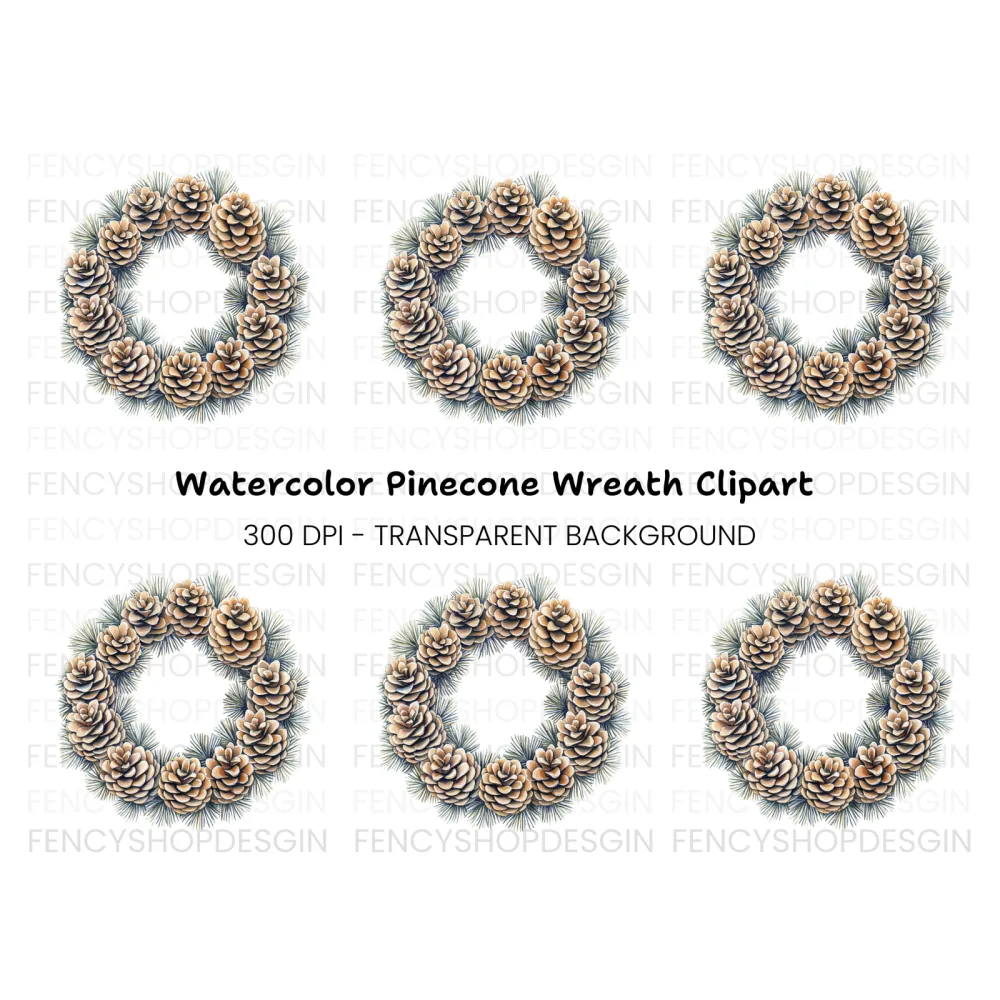 Pinecone Evergreen Wreath Clipart Bundle