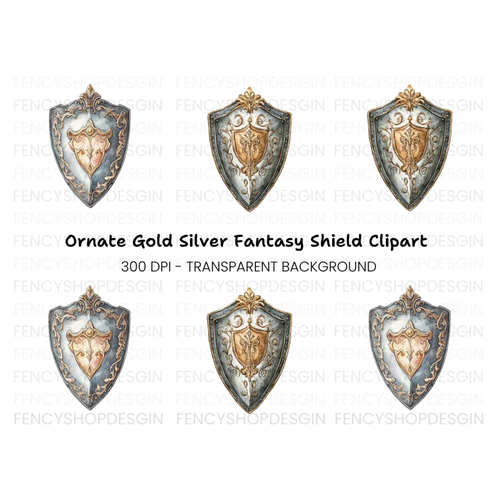 Vintage Ornate Shield Clipart Bundle