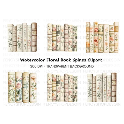 Decorative Floral Book Spines Clipart Bundle