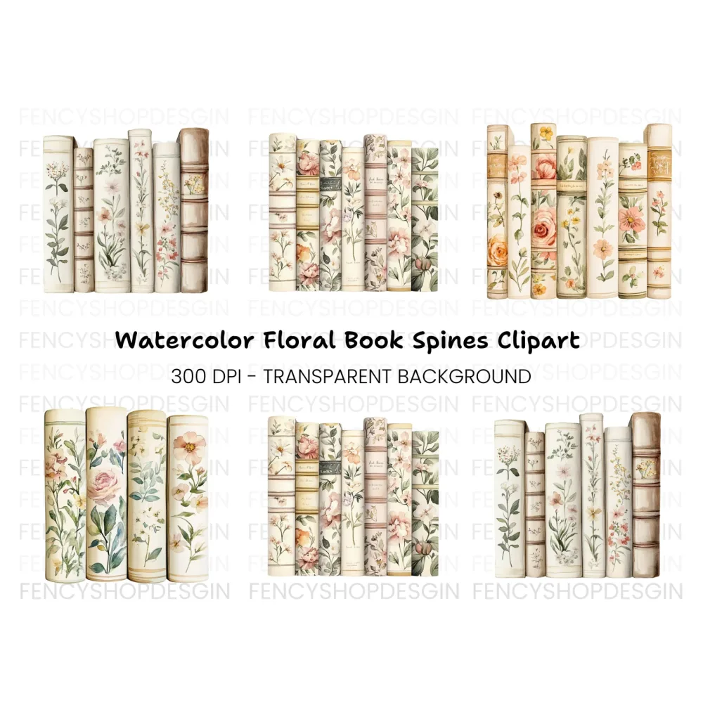 Decorative Floral Book Spines Clipart Bundle
