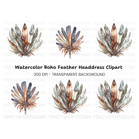 Earthy Toned Feather Headdress Clipart Bundle