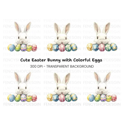 Cute White Easter Bunny Clipart Bundle