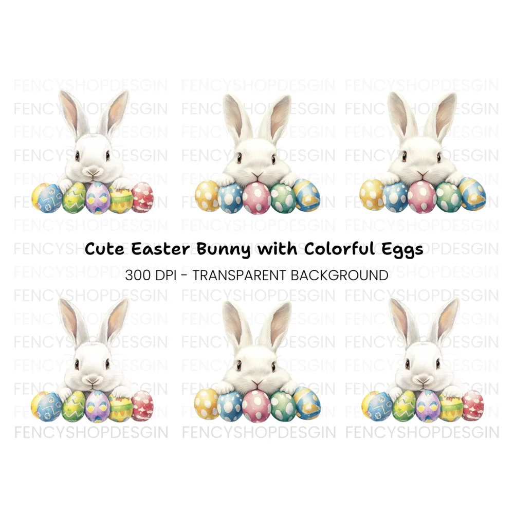 Cute White Easter Bunny Clipart Bundle
