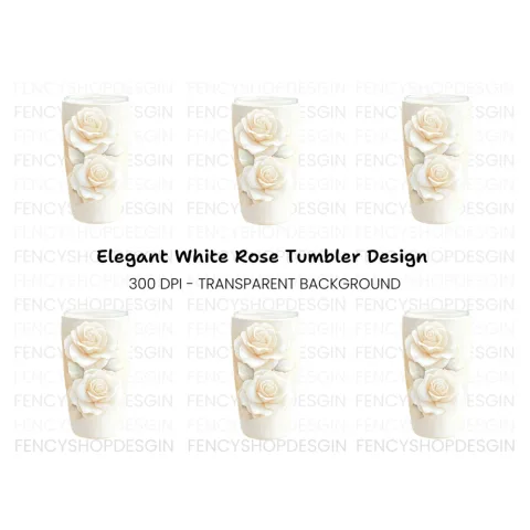 Elegant White Rose Tumbler Clipart Bundle