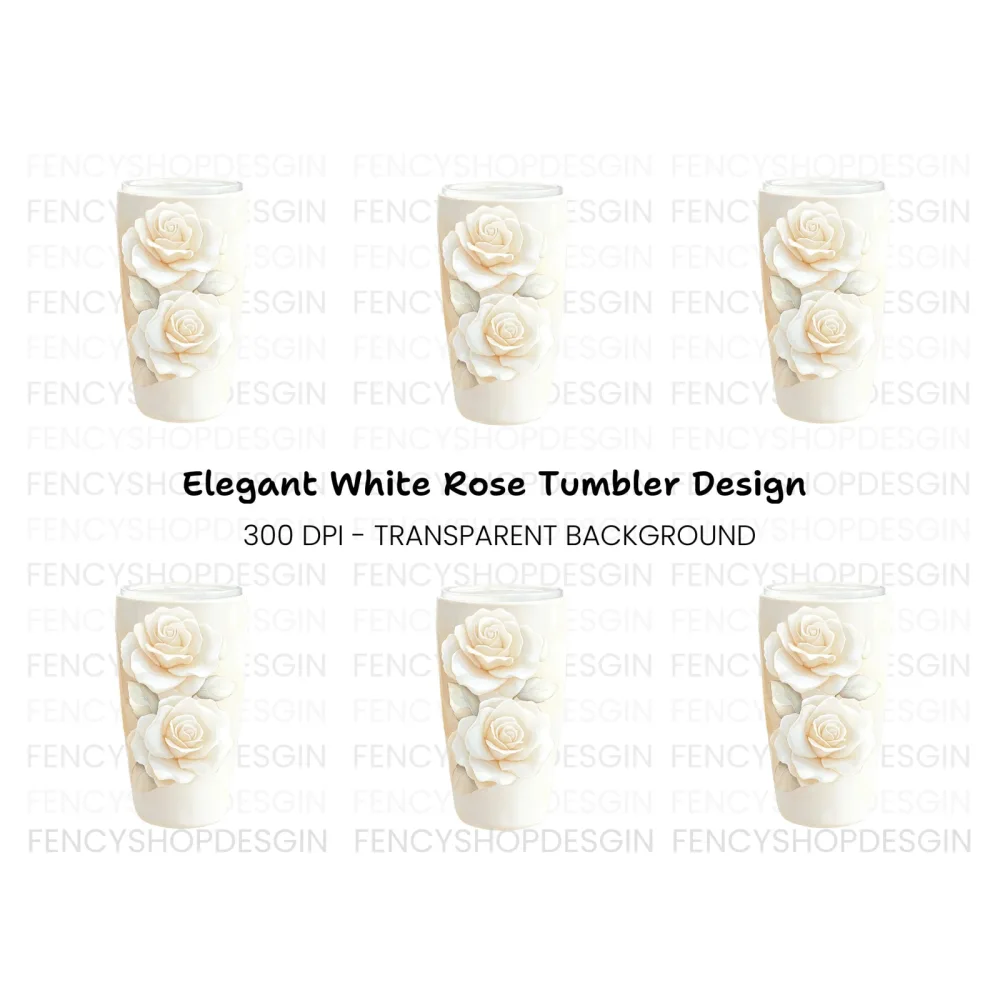 Elegant White Rose Tumbler Clipart Bundle
