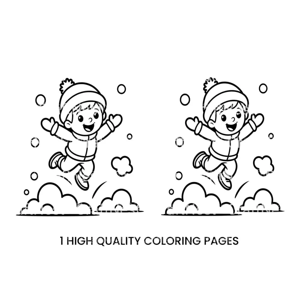 Happy Boy Playing in Snow Coloring Books